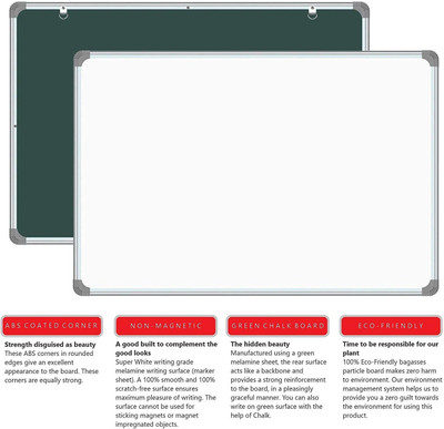Preha The Smart Choice Non Magnetic Melamine School & Home Use 1.5ft x 2ft Non Magnetic Hanging Whiteboard & Green Whiteboards(White)