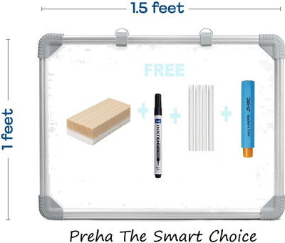Preha The Smart Choice Non Magnetic Wooden Melamine Alloy Steel 1.5x1 Feet White Board WITH Duster, Marker, Chalk, Chalk Holder Whiteboards and Duster Combos(White, Green)