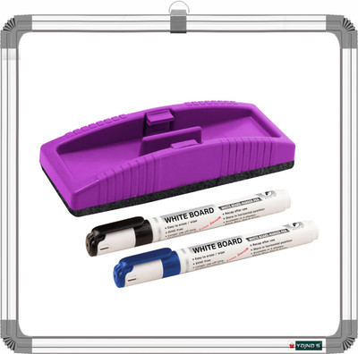 ShelfKing Non Magnetic 1x1 Feets Double Sided WhiteBoard & Chalkboard With Duster + 2 Markers Combo Whiteboards and Duster Combos(Purple, White)