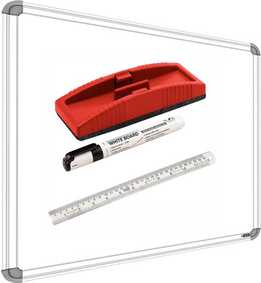 YAJNAS Non Magnetic 2 X 2 Feet Double Sided White Board & Chalk Board 1 Side White Marker and Reverse Side Green Chalk Board Surface + Duster + Marker And 30 cm Ruler (Combo Pack of 4 items) Whiteboards and Duster Combos(White, Green)