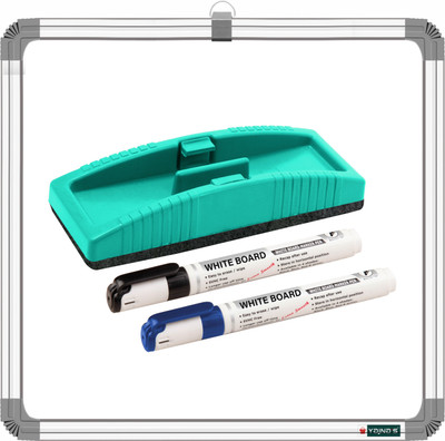 ShelfKing Non Magnetic 1x1 Feet Double Sided WhiteBoard & Chalk board With 2 Markers + 1 Duster Whiteboards and Duster Combos(White, Green)