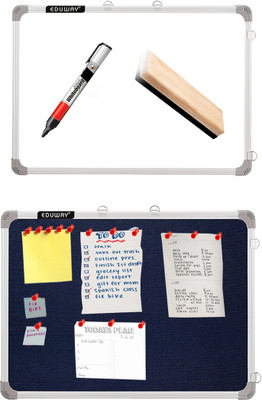 Eduway Non Magnetic Starter Combo 1.5x2 ft. Whiteboard | 1.5x2 ft. Blue Notice Board With Duster, Marker, Push Pins | Great tool for Work from Home ( Pack of 5) Whiteboards and Duster Combos(White, Blue)