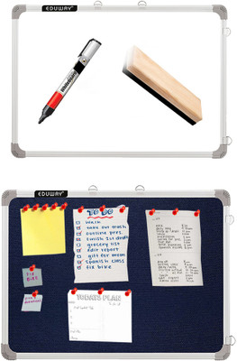 Eduway Non Magnetic Starter Combo 1.5x2 ft. Whiteboard | 1.5x2 ft. Blue Notice Board With Duster, Marker, Push Pins | Great tool for Work from Home ( Pack of 5) Whiteboards and Duster Combos(White, Blue)