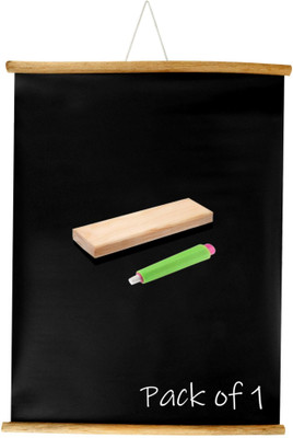 Eduway Non Magnetic 2x3 Ft (24x36 Inch) Wall Hanging Wooden Roll-Up Black Board / Chalkboard | For Home, Office, School, Kids| With 1 Premium Wooden Duster & 1 Chalk Holder Blackboards(Black)