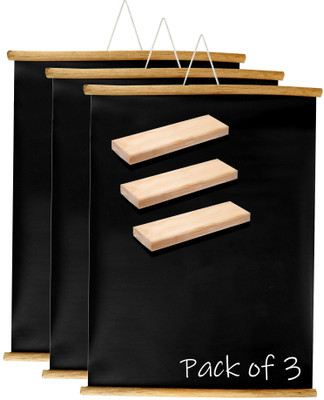 Eduway Non Magnetic 1.5x2 Ft. (18x24 inch) Wall Hanging Wooden Roll-Up Black Board / Chalkboard | With 3 Premium Wooden Duster (Set of 3 - 45x60 Cms) Blackboards(Set of: 3, Black)