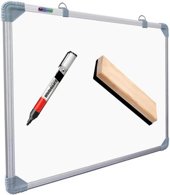 Eduway Non Magnetic Non-Magnetic 2x2 Feet Double Sided Whiteboard with Duster and Marker | Front Dry Erase Marker & Reverse Chalk Board | Glossy Surface |Robust Aluminum Frame|(60x60 cms) Whiteboards and Duster Combos(White, Green)