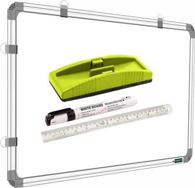 ShelfKing Non Magnetic 1.5X2 Feet Double Sided Whiteboard & Chalk Board With Duster + Marker & Ruler Whiteboards and Duster Combos(Set of: 4, White, Green)