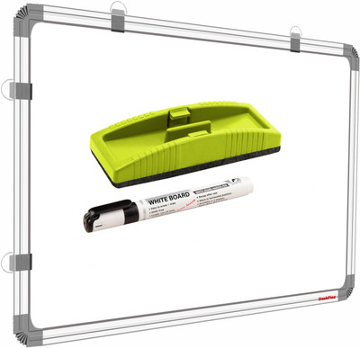 DeskFlex Non Magnetic 1x1.5 Ft, Double Sided Writing Whiteboard & Chalkboard With 1 Marker & 1 Duster Whiteboards and Duster Combos(White & Green, Multicolored Duster)