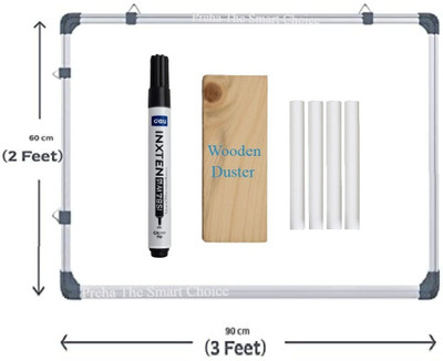 Preha The Smart Choice Non Magnetic Wooden Melamine 3x2 Feet WhiteBoard with duster,marker,chalk for Office Whiteboards(White, Green)