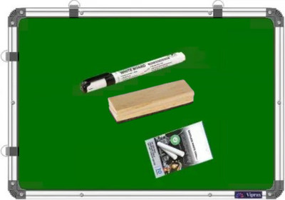 Smartix Non Magnetic Wooden Melamine 1.5X2 Ft Dual Sided WhiteBoard & ChalkBoard With 1 Duster + 1 Marker & 10 Chalk Whiteboards and Duster Combos(White)