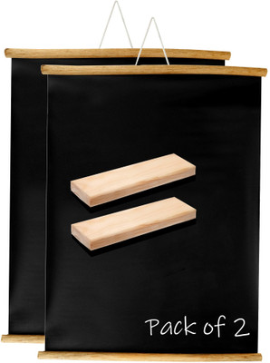 Eduway Non Magnetic 1.5x2 Ft. (18x24 inch) Wall Hanging Wooden Roll-Up Black Board / Chalkboard | With 2 Premium Wooden Duster (Set of 2 - 45x60 Cms) Blackboards(Set of: 2, Black)