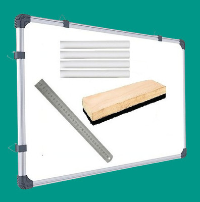 Preha The Smart Choice Non Magnetic Wooden Melamine 2x2 ft Double-Side Whiteboard Combo 1 Whiteboard+1 Duster+1 Scale+10 Pcs Chalk Whiteboards and Duster Combos(White, Green)