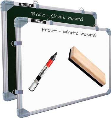 Techfab Non Magnetic 1.5x2 Feet Double Sided Whiteboard and Chalkboard | Front Dry Erase Marker Board & Reverse Green Chalk Board | Glossy Surface | Robust Aluminum Frame|(41x59 cms) Whiteboards(White)