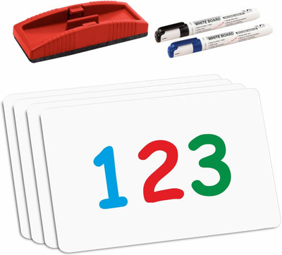 YAJNAS Non Magnetic 9.5x13.5 Inch 4 Whiteboard Lapboard with Duster, 2 Markers Set for Kids Whiteboards and Duster Combos(White, Multicolor Duster)