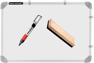 Mahit Systems Non Magnetic Wooden 1.5x2 Feet Double-Sided Whiteboard and Chalkboard with Duster, Marker Ideal Use for Home, Office with Hanging Clips, Robust Aluminum Frame (41x59 Cms) Whiteboards(White-Green)