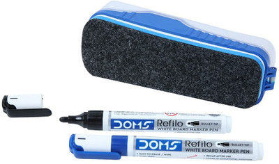 DOMS Magnetic Fine Magnetic Whiteboard Duster Marker Set XO Pen Free Dusters(Blue)