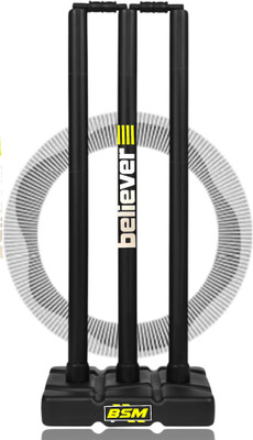 BSM HARD PLASTIC NEON BELIEVER CRICFREAK STUMP SET WITH CLEAR BAG(Black)