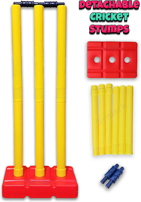 Synlark Detachable Cricket Stumps Set for Kids & Adults Plastic Stumps with Base & Bails(Multicolor)