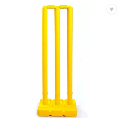 CRAKK Super Strong Yellow Pvc Wicket with 3 stamps and 2 Bails 1 Base(Multicolor)