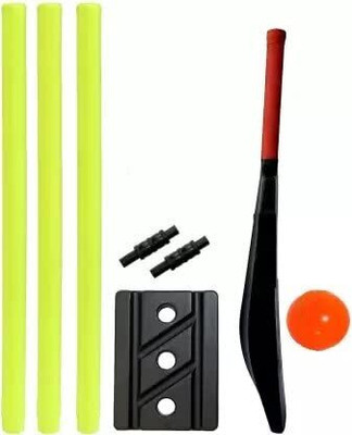 Forgesy Cricket Bat with Full Cricket Stump Set (Full Size, Black)(Black, Yellow)