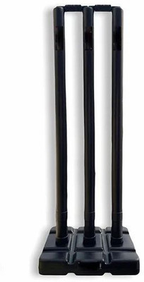 VELLFIRE Heavy Champion Cricket Plastic Stump Set 3 Wicket Set, 1 Stand, 2 Bails(Black)
