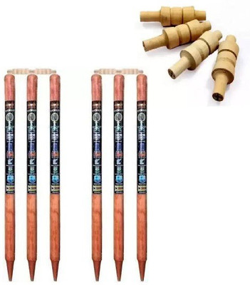 DABODIA 6 Wooden Stumps & 4 Bails (2 Wicket Set) CRICKET WOODEN STUMPS SET(Brown)