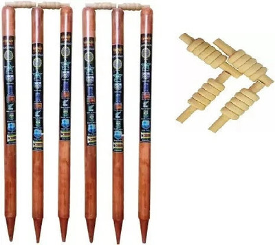 DABODIA SPORTS 6 Wooden Stumps & 4 Bails (2 Wicket Set)(Brown)