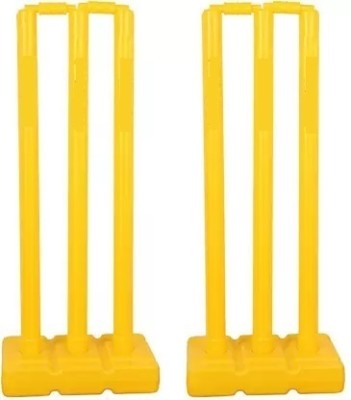 KP SPORTS Heavy Cricket Stumps 2-Complete Set 6 Stumps -2 Base - 4 Bails (Yellow)(Multicolor)