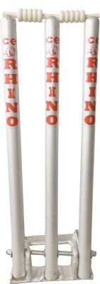 CE Rhino Sports Cricket Wooden Spring Back Stump Set with Metal Base(Silver)