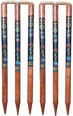 JSI A6 Sports Premium Wooden Stumps With Bails Set of 6(Brown)