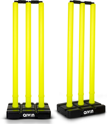 AIVIN Bowled Cricket Stumps Set (6 Wickets + 4 Bails + 2 Base)(Yellow)