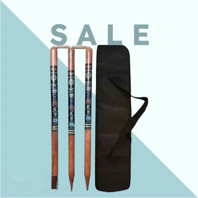 AMN SPORTS Wooden Stumps Wickets Full Size (Eucalyptus Wood)3 Pcs With Cover- (Brown)(Brown)