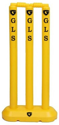 MINESFIT Junior Kids Playing Plastic Stump Set - 3 Stump + 2 Bails + 1 Stand, Yellow(Yellow)