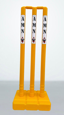 AMN SPORTS Premium Quality Plastic/PVC Cricket Stump With Bails & Base Full Size (Yellow)(Yellow)