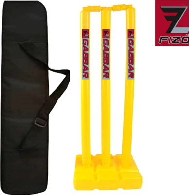 fizo PVC Wickets For Cricket Set of 3 Stumps, 2 Bails, Base, Bag Cover Plastic Stumps(Yellow)