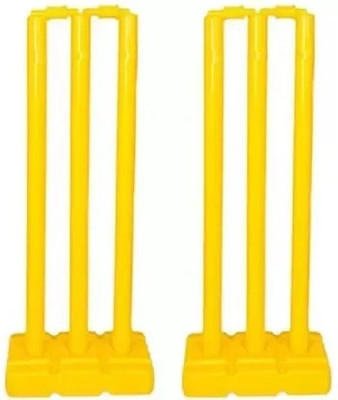 MINESFIT Heavy Plastic Cricket Stumps Set - 6 Stumps + 4 Bails + 2 Base Stand (Yellow)(Multicolor)