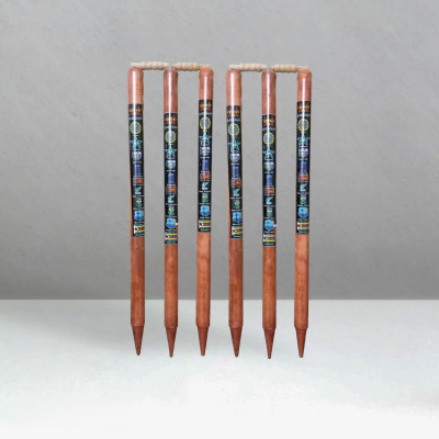 AMN SPORTS Cricket Stumps Set (6 Wooden Stumps with Bails) (Brown)(Brown)