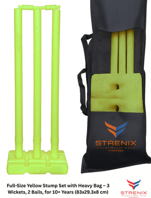 STRENIX NEON 83cm Large Cricket Stump Set with Bag – Full Set for Kids & Juniors(Green)