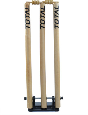 Total sports & fitness Cricket Wooden Spring Back Stumps Set with Iron Base & Bails(Beige)