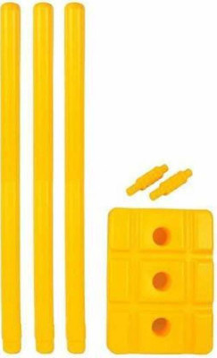 morikus Plastic PVC Cricket Wicket Set - 3 Piece Wickets, 1 Base, 2 Bails(Yellow)