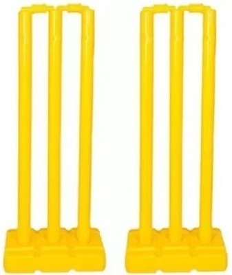 ActiveU Premium Plastic Stumps Set - 6 Stumps + 4 Bails + 2 Base Stand (Yellow)(Multicolor)