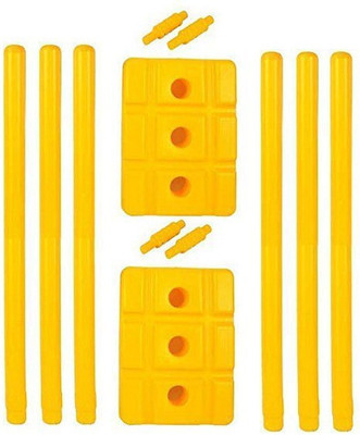 SanR Hard Plastic cricket wicket set 6 Wickets + 4 Bails + 2 Base Stumps Set Size large(Yellow)