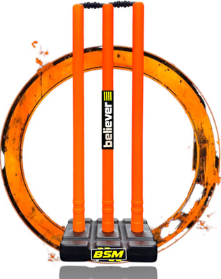 BSM HARD PLASTIC ORANGE BELIEVER(neon) CRICFREAK STUMP SET WITH CLEAR BAG(Orange)