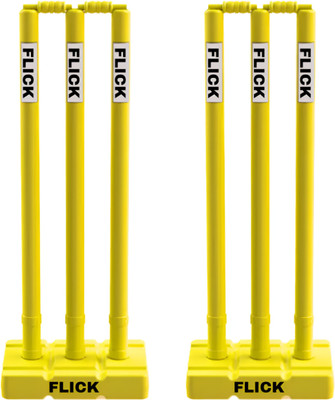 Flick SPORTS Plastic Stump Set (Set of 2) - 6 Stumps, 2 Base and 2 Bails (Yellow)(Yellow)