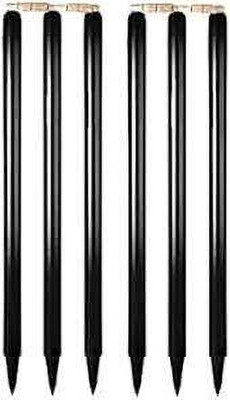 vinox Sports Cricket Stumps Set (6 Wooden Stumps with 4 Bails)(Black)