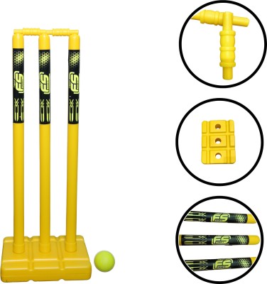 Team F S Sports Cricket Plastic Stump Set: 3 Stumps, 1 Base, 2 Bails(Yellow)