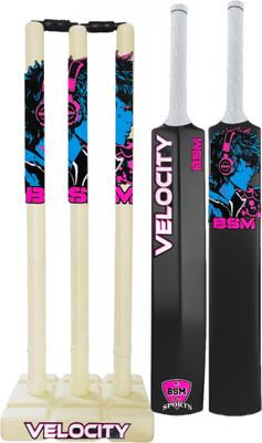 BSM Velocity Bat(black) and stumps set(ivory) combo(Black, White)