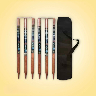 AMN SPORTS Wooden Stumps Wickets Brown Full Size(Eucalyptus Wood)6 Pcs Free Cover(Multicolor)