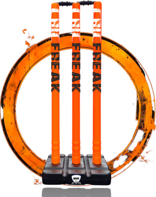 BSM HARD PLASTIC WHITE&BLACK CRICFREAK STUMP SET WITH CLEAR BAG(Orange)