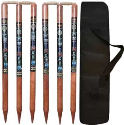 Hyper Wooden Stumps Wickets Full Size(Eucalyptus Wood)6 Pcs With Cover(Brown)